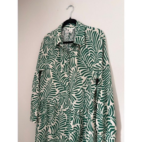 H&M Green Leaf Print Tiered Maxi Shirt Dress Women's Size S Boho Vacation Resort - Picture 3 of 11